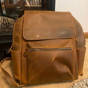 Genuine leather laptop backpack